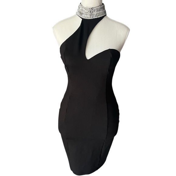 a'gaci Women's S Black‎ Backless Dress Silver Halter Neck Party Club Going Out - Picture 1 of 6